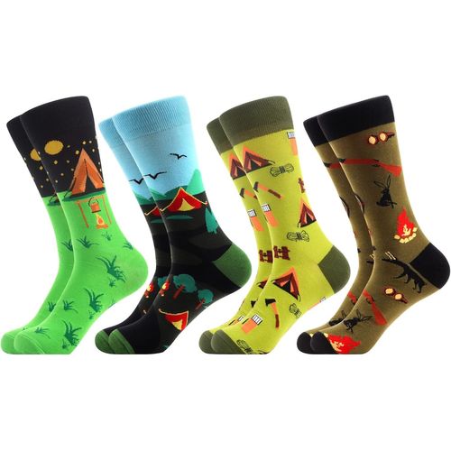 4 Paires Homme Colorées Chaussettes En Coton Motif Drôle Amusantes Et Décontractées