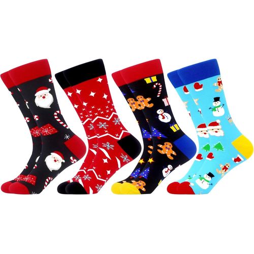 4 Paires Homme Colorées Chaussettes En Coton Motif Drôle Amusantes Et Décontractées