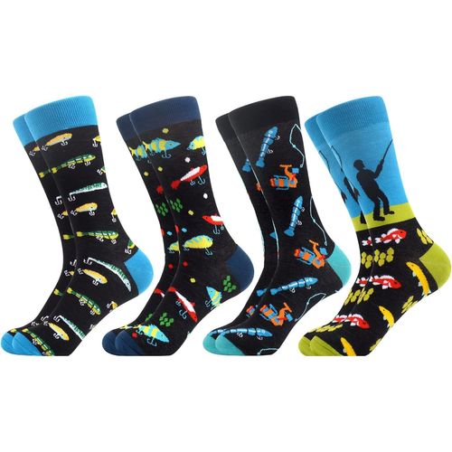 4 Paires Homme Colorées Chaussettes En Coton Motif Drôle Amusantes Et Décontractées