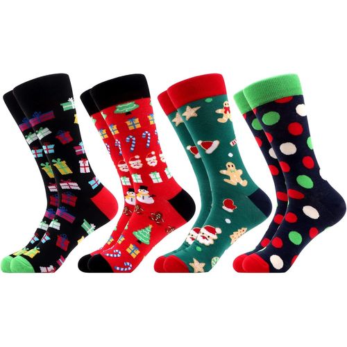 4 Paires Homme Colorées Chaussettes En Coton Motif Drôle Amusantes Et Décontractées