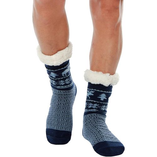 Chaussettes Chaudes Doublées En Polaire Antidérapantes Épaisses Pour Homme Motif Cerf De Noël