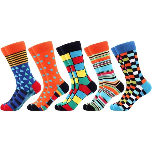 5 Paires Homme Colorées Chaussettes En Coton Motif Drôle Multicolores