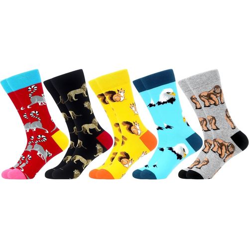 5 Paires Homme Colorées Chaussettes En Coton Motif Drôle Multicolores