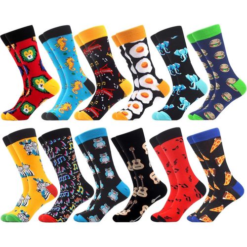 12 Paires Chaussettes Amusantes Et Décontractées Pour Homme Colorées Chaussettes En Coton Motif