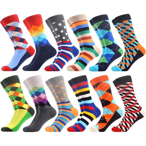 12 Paires Chaussettes Amusantes Et Décontractées Pour Homme Colorées Chaussettes En Coton Motif