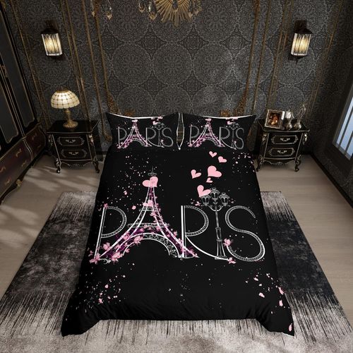 Ershi-Parure De Lit Tour Eiffel 200x200cm Paris Chic Parure De Lit, Housse De Couette Thème Romantique Pour Garçons Filles Enfants[1
