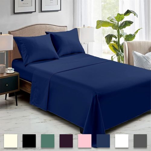 ERSHI-Drap plat bleu marine en microfibre ultra doux, durable et hypoallergénique pour matelas standard et surdimensionné (bleu ma[1