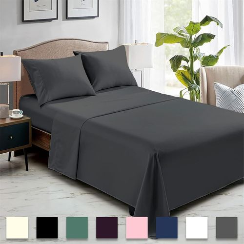 ERSHI-Drap plat gris foncé en microfibre ultra doux, durable et hypoallergénique pour matelas standard et surdimensionné (gris fon[1