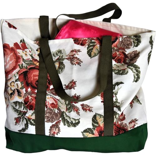 ERSHI-Sac en Tissu - Grand Cabas pour Shopping, Plage, Sortie etc. - Motif Fleuri Élégant - 50 cm x 35 cm x 17 cm. En Toile de Cot[1