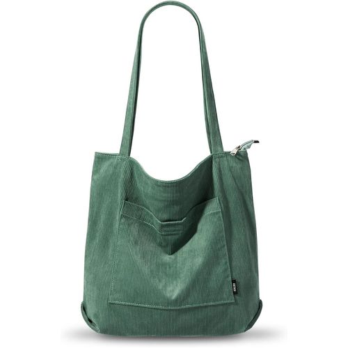ERSHI-KALIDI Sac fourre-tout imperméable pour femme - Sac cabas en velours côtelé avec fermeture zippée, poches, compartiments - S[6