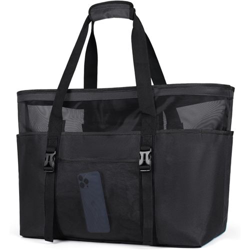 ERSHI-Grand Sac Cabas Femme XXL en Maille avec Fermeture Éclair Tout de Plage Pliable Anti-Sable Imperméable Plusieurs Poches de R[1