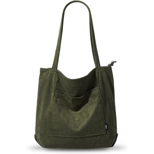 ERSHI-KALIDI Sac fourre-tout imperméable pour femme - Sac cabas en velours côtelé avec fermeture zippée, poches, compartiments - S[6