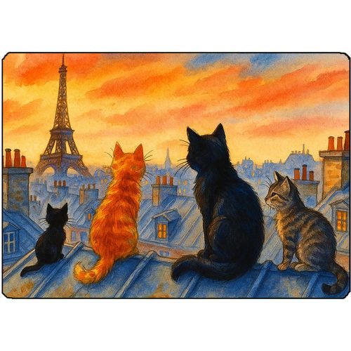 Planche À Découper Chats Sur Les Toits De Paris  28,5 X 20 Cm