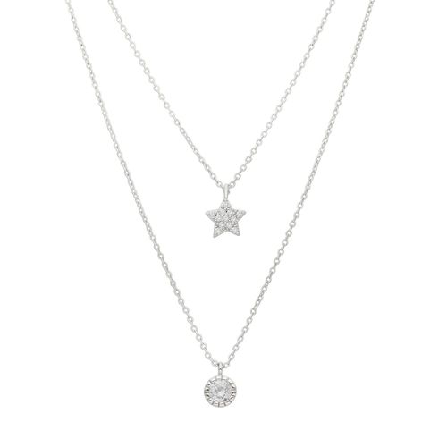 Collier Argenté Étoile Et Rond Serti