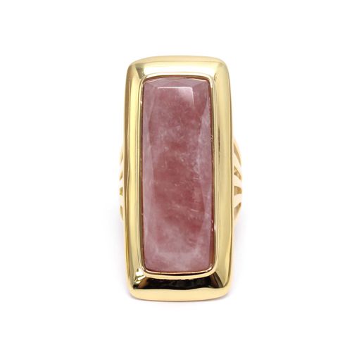 Bague À Volume Longue Argent Doré En Pierre Naturelle Quartz Fraise
