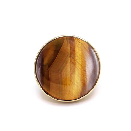 Bague Cabochon Luxe En Argent Doré Et Pierre Naturelle ?il De Tigre