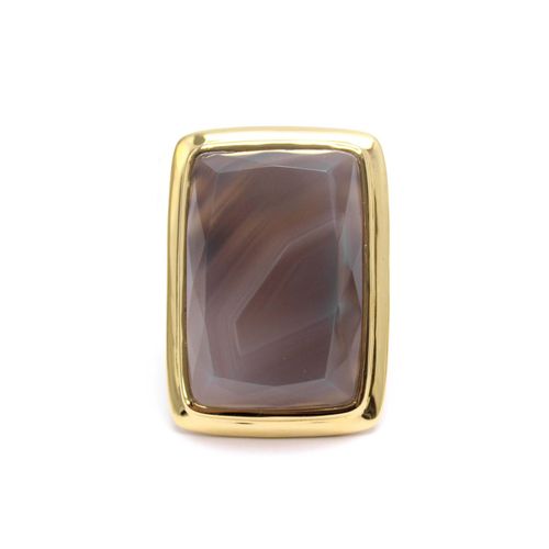 Bague À Volume Rectangle En Argent Doré Et Pierre Naturelle Agate Grise