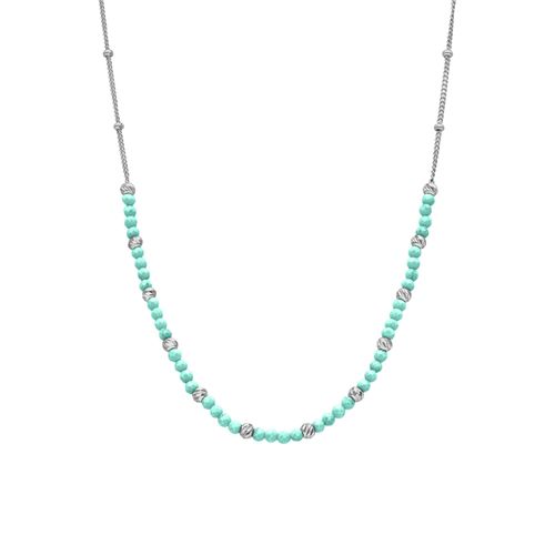 Collier Argent Rhodié Perles Rhodié Et Pierres Amazonite