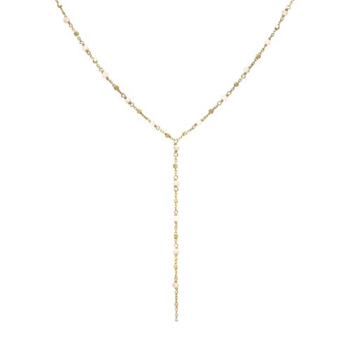 Collier Cravate Argent Doré Perles Naturelles Opale Rose