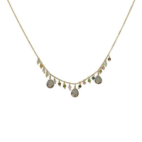 Collier Argent Doré Pierre Pampille Tourmaline
