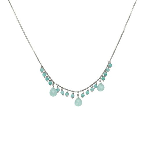 Collier Argent Rhodié Pierre Pampille Amazonite