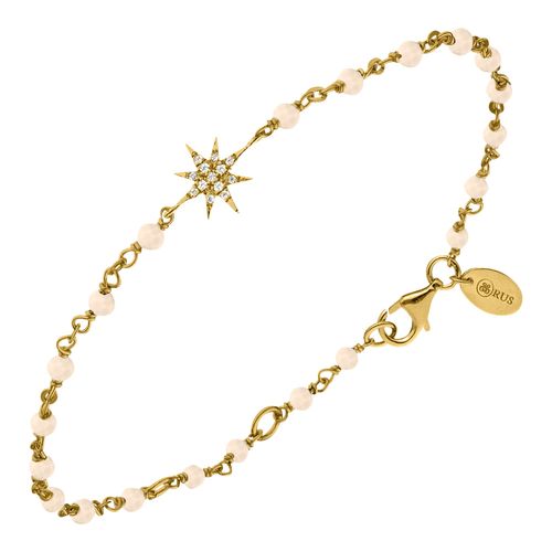 Bracelet Argent Doré Étoile Zirconium Blanc Et Pierres Opale Rose