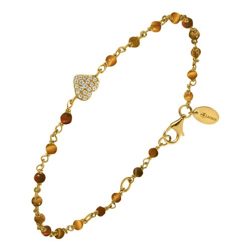 Bracelet Argent Doré C?ur Serti Blanc Pierres ?il De Tigre