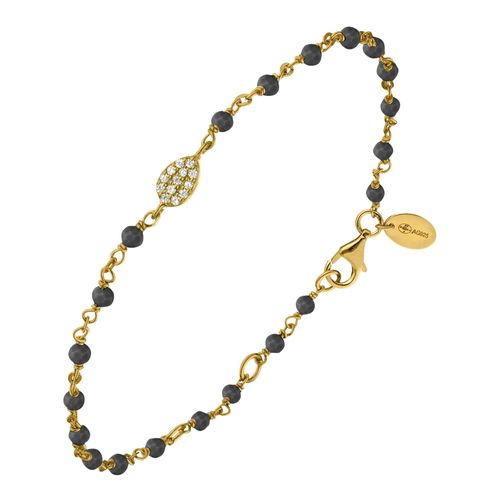 Bracelet Argent Doré Goutte Serti Blanc Pierre Spinelle Noire