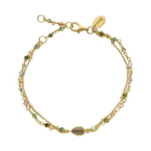 Bracelet Argent Doré Double Chaine Goutte Et Pierre Tourmaline