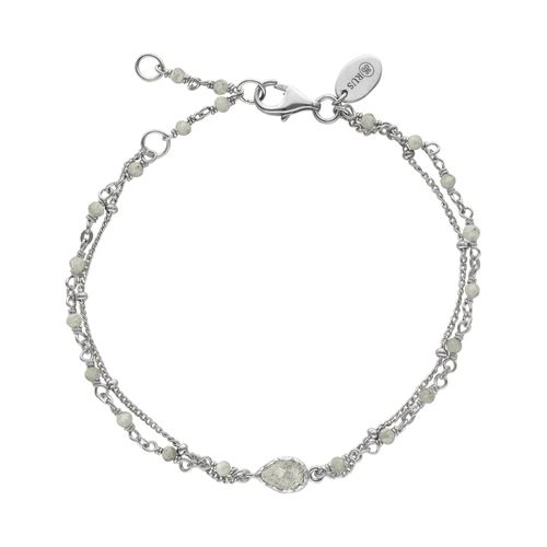 Bracelet Argent Rhodié Double Chaine Goutte Et Pierres Labradorite