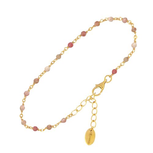 Bracelet En Argent Doré Pierres Quartz Rose Fraise