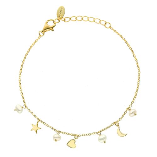 Bracelet Argent Doré Étoile C?ur Et Perles Naturelles Blanches