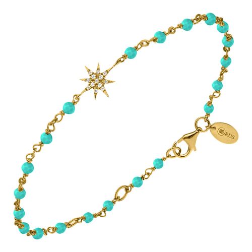Bracelet Argent Doré Étoile Zirconium Blanc Et Pierres Turquoise