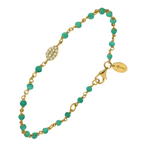 Bracelet Argent Doré Goutte Serti Blanc Pierre Onyx Vert