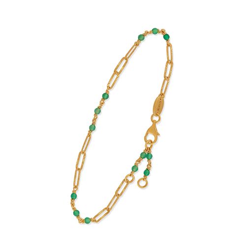 Bracelet En Argent Doré Maillon Pierre Onyx Vert