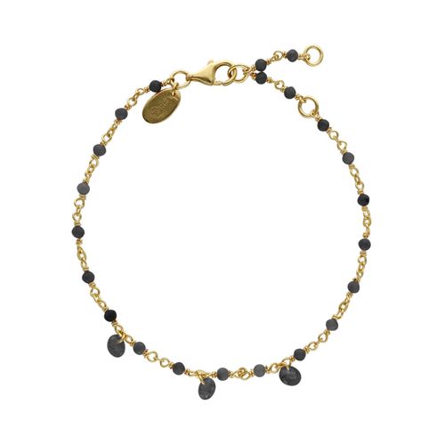 Bracelet En Argent Doré Pierres Naturelles Spinelle Noir Pampilles Spinelle Noir