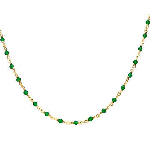 Collier Argent Doré Et Pierres Naturelles Onyx Vert Long 59cm