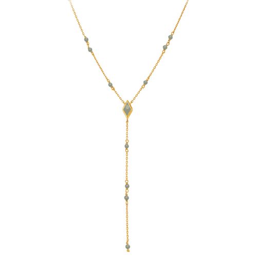 Collier En Argent Cravate Doré Pierre Naturelle Labradorite
