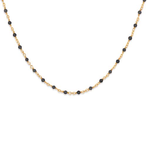 Collier Argent Doré Et Pierres Naturelles Noires Long 59cm