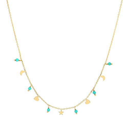 Collier Argent Doré Pampilles De Forme Lune C?ur Et Pierre Amazonite