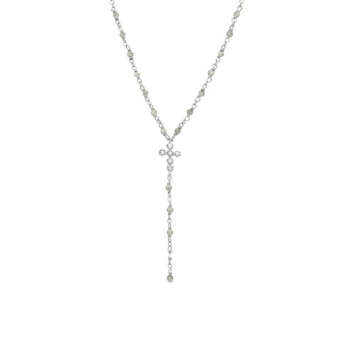 Collier Argent Rhodié Cravate Croix Et Pierres Labradorite
