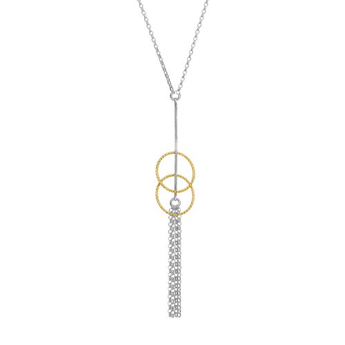 Collier En Argent Doré Bicolore Doubles Cercles Et Pendant Chaines