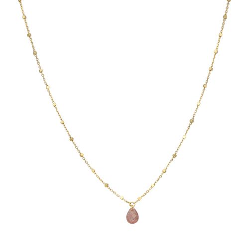 Collier Argent Doré Goutte Pierres Naturelles Quartz Rose Fraise