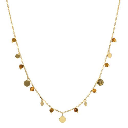 Collier Argent Doré Pampilles Et Pierres ?il De Tigre