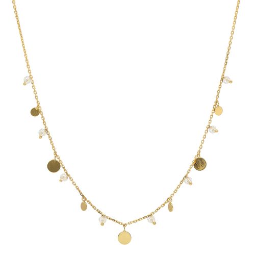 Collier Argent Doré Pampilles Et Perles Naturelles Blanches