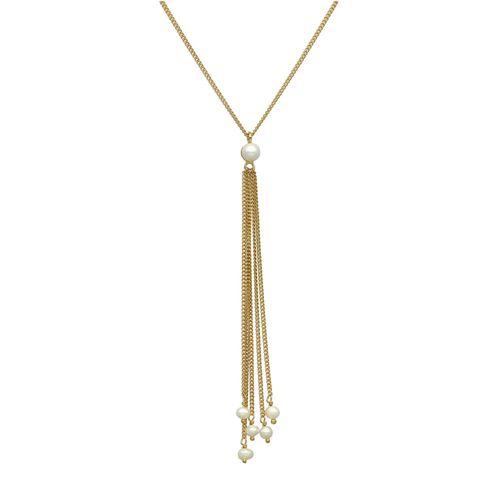 Collier Argent Doré Pompon Et Perles Naturelles Blanches