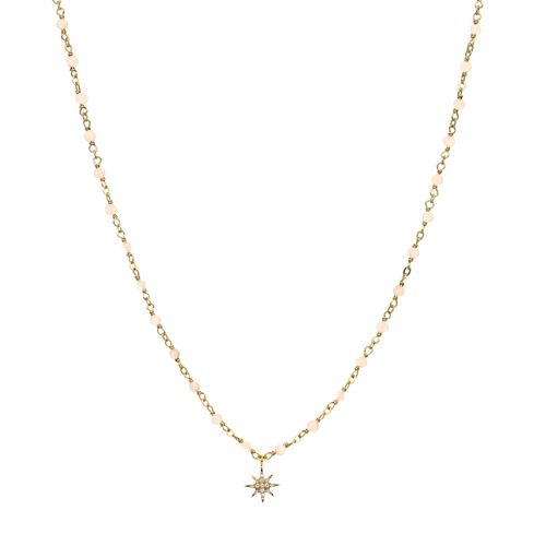 Collier Argent Doré Étoile En Zirconium Blanc Et Perles Naturelles Opale Rose