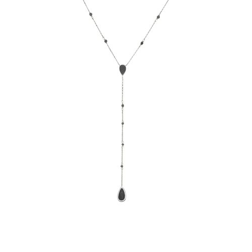 Collier Argent Rhodié Cravate Pierres Spinelle Noire