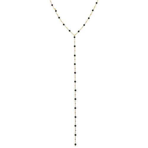 Collier Cravate Argent Rhodié Pierres Spinelle Noires