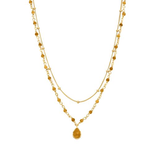 Collier Argent Doré Goutte Doubles Chaînes Pierres ?il De Tigre
